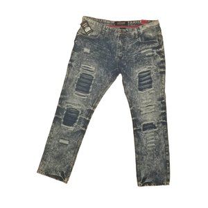 NWT Mens Blue Denim Ripped Distressed Medium Wash Straight Jeans Size 38x31